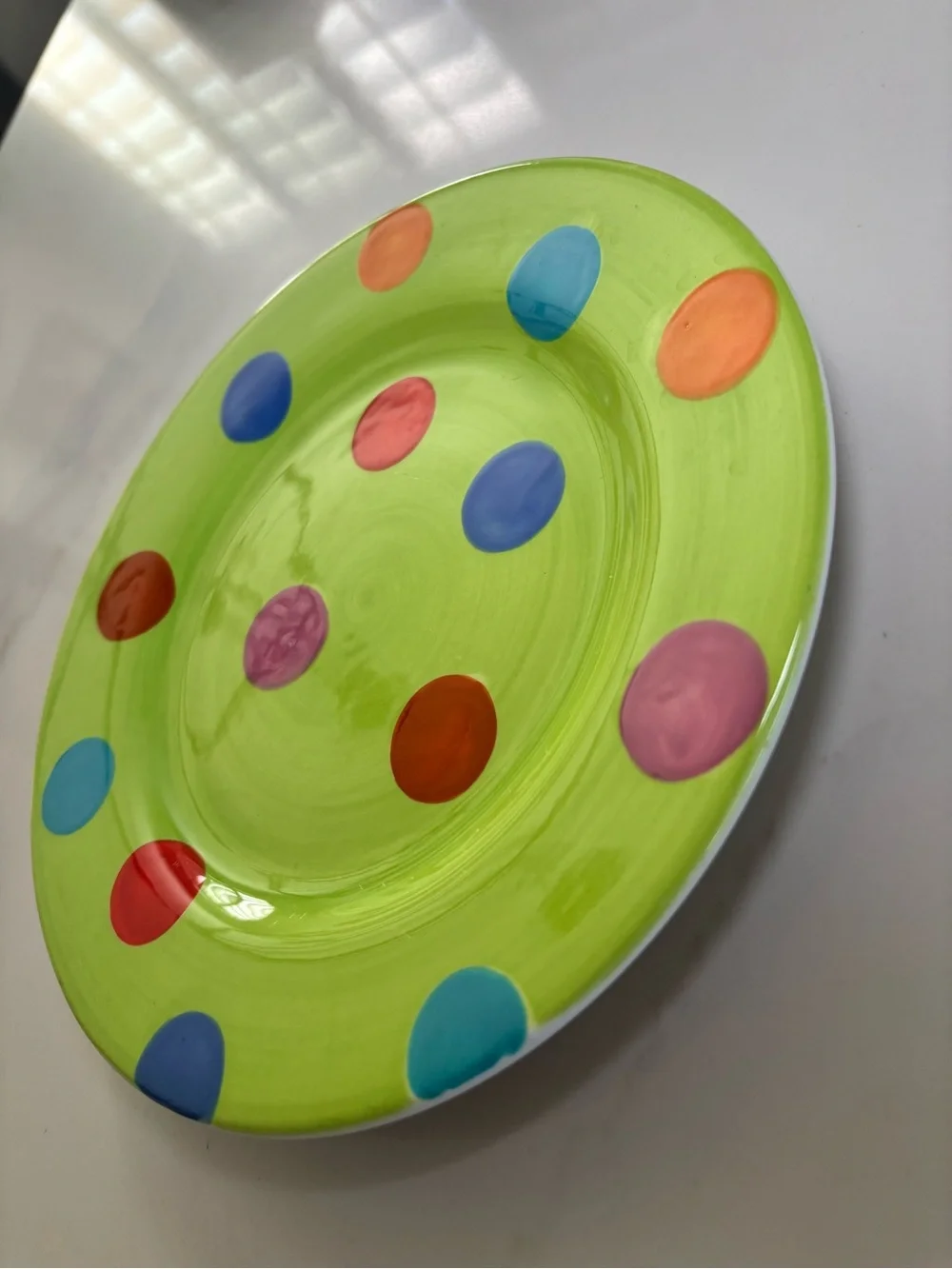 Crate and Barrel Green Multicolor Polka Dot Salad Plate Replacement Ceramic Vtg